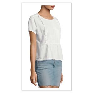 Current / Elliott Cotton Pintuck Ruffle Top in Star White, XS NWT
